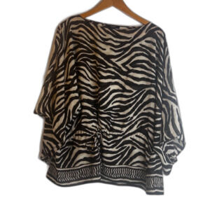 Chaps Animal Print Drawstring Waist Wide Sleeve Boho Bold Blouse Size Large